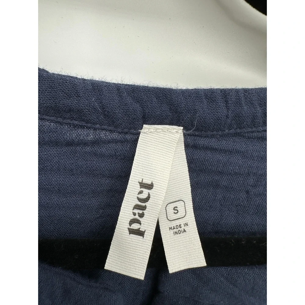 Pact Womens Navy Blue Coastal Double Gauze Set Wide Leg Popover Sustainable